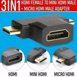 3-in-1 HDMI Female to Mini HDMI Male + Micro HDMI Male Adapter (Black) - Image 3